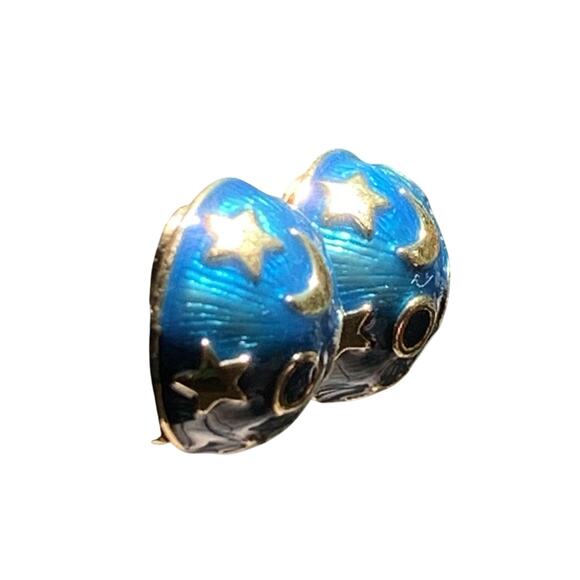 Kenneth Jane Lane (KJL) Earrings Celestial Enamel Blue & Gold Button Clip-Ons - Picture 5 of 11